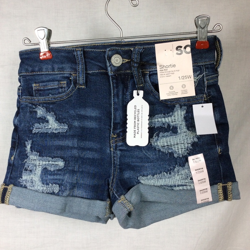 So Women’s Blue Jean Shortie High Rise Distressed